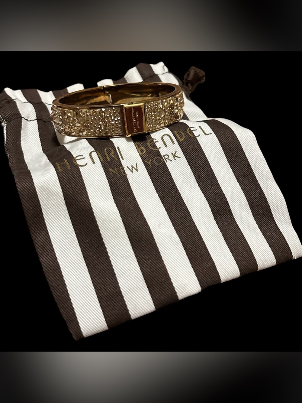 Henri Bendel Gold Crystal Pavé Hinged Bracelet